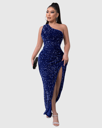 Lillian | Luxe One-Shoulder Evening Dress Blue