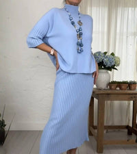 Aisha – Knitted Two-Piece Set with Ribbed Midi Skirt