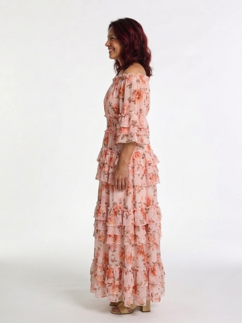 Jemima – Off-Shoulder Floral Ruffle Tiered Maxi Dress