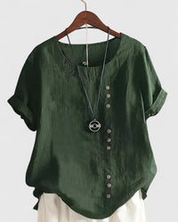 Elisavie | Comfortable Short Sleeve Blouse Green