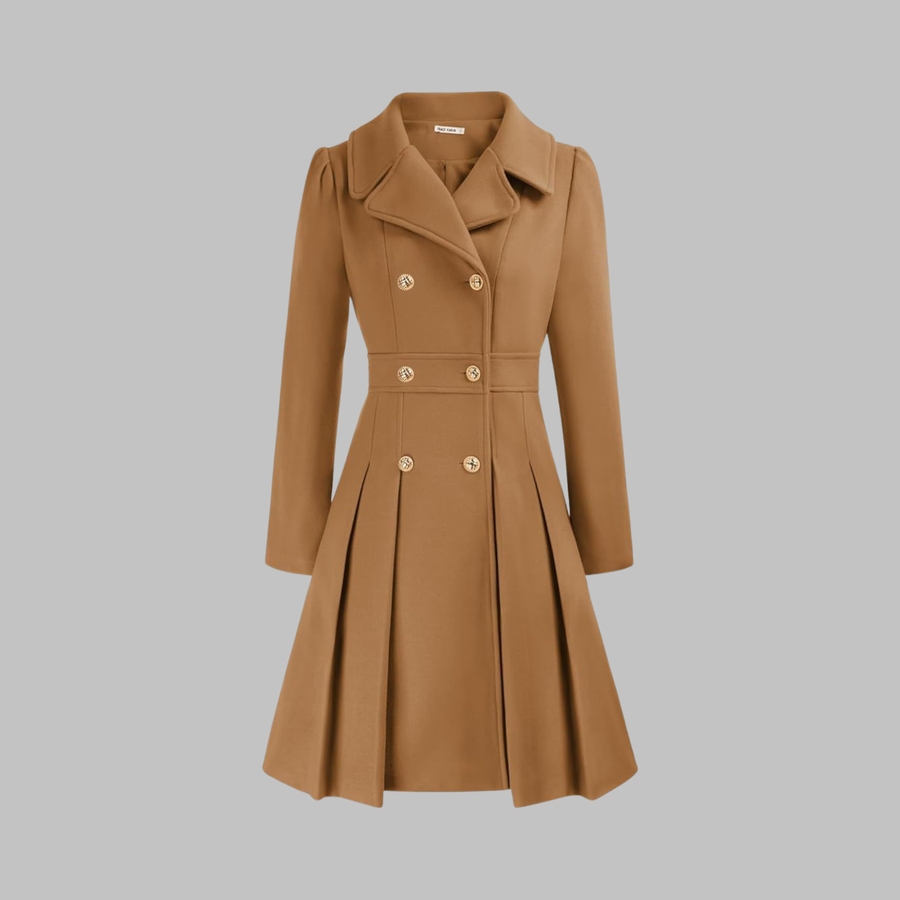Dami - Classy Double Button Long Sleeve Coat Camel
