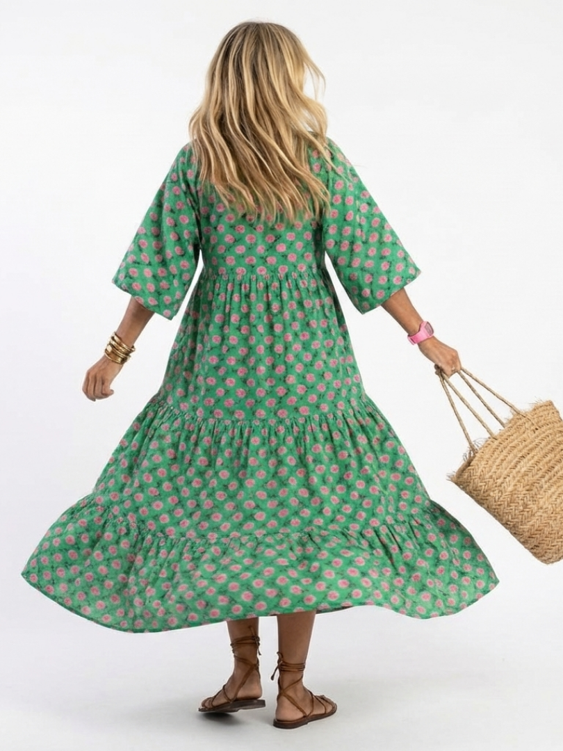 Arabella – Floral Print V-Neck Tiered Midi Dress