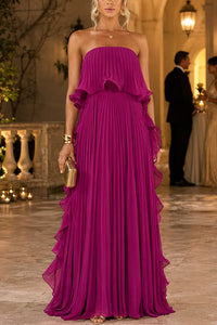Margovil Strapless Tube Ruffle Hem Pleated Maxi Dress