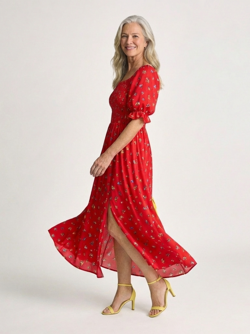 India – Square Neck Floral Midi Dress