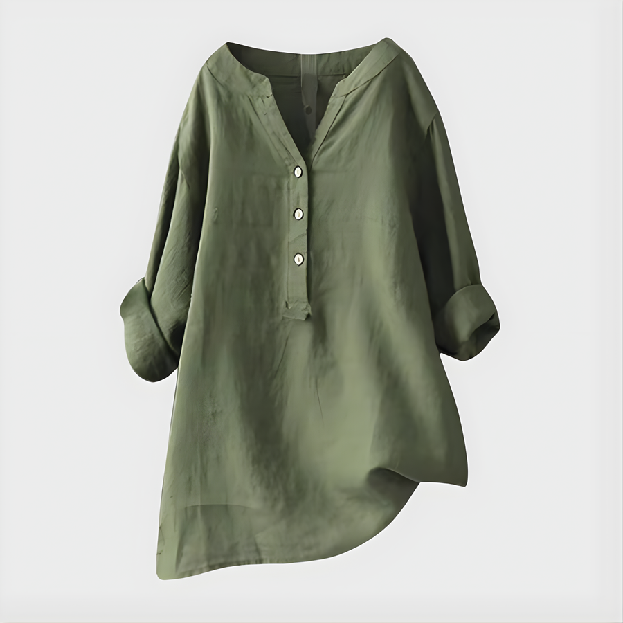 Verena - Elegant Cotton-Linen V-Neck Blouse