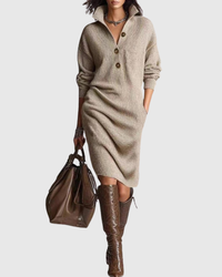 Arianell | Pure Wool Winter Knit Midi Dress Khaki
