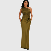 Elara | Satin Asymmetric Evening Gown Green