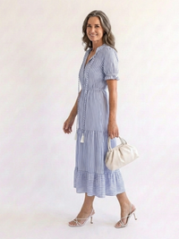 Verity – Short Sleeve Striped Tiered Midi Dress