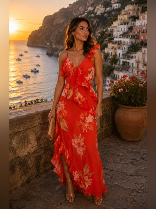 Future Collective Dress Nwt Future Collective Red Floral Ruffle Dress