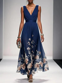 Isabella | Women's Floral Print Wedding Guest Dress Navy Blue
