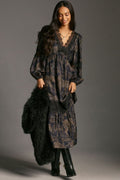 Long Sleeve Floral Lace Midi Dress