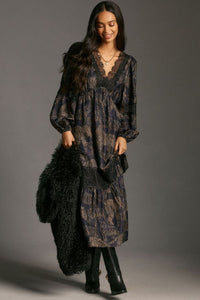 Long Sleeve Floral Lace Midi Dress