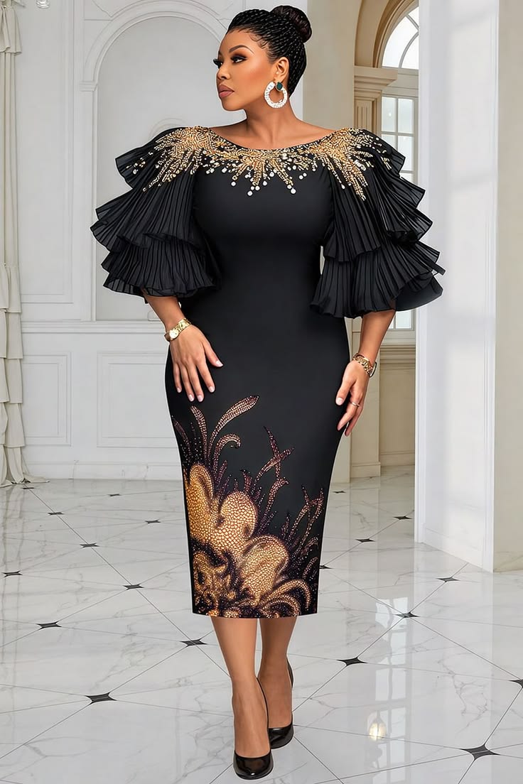 Xpluswear Design Plus Size Formal Organza Black V Neck Short Sleeve