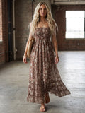 Nwt Boho Festival Floral Strappy Back Maxi Dress Color: Brown Size: