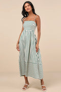 Exceptionally Pristine Green And Cream Striped Cutout Midi Dress