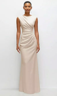 Sleeveless Cap Shoulder Crepe Maxi Dress With Trumpet Skirt