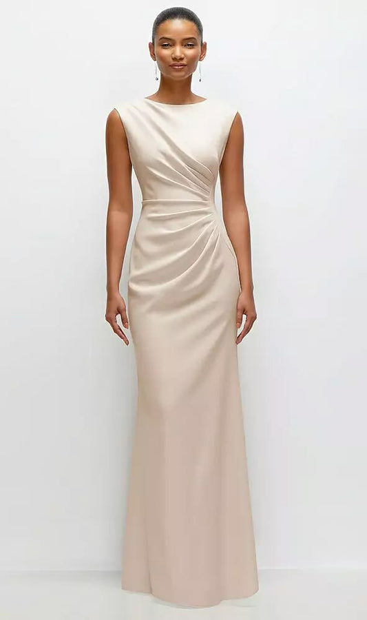 Sleeveless Cap Shoulder Crepe Maxi Dress With Trumpet Skirt