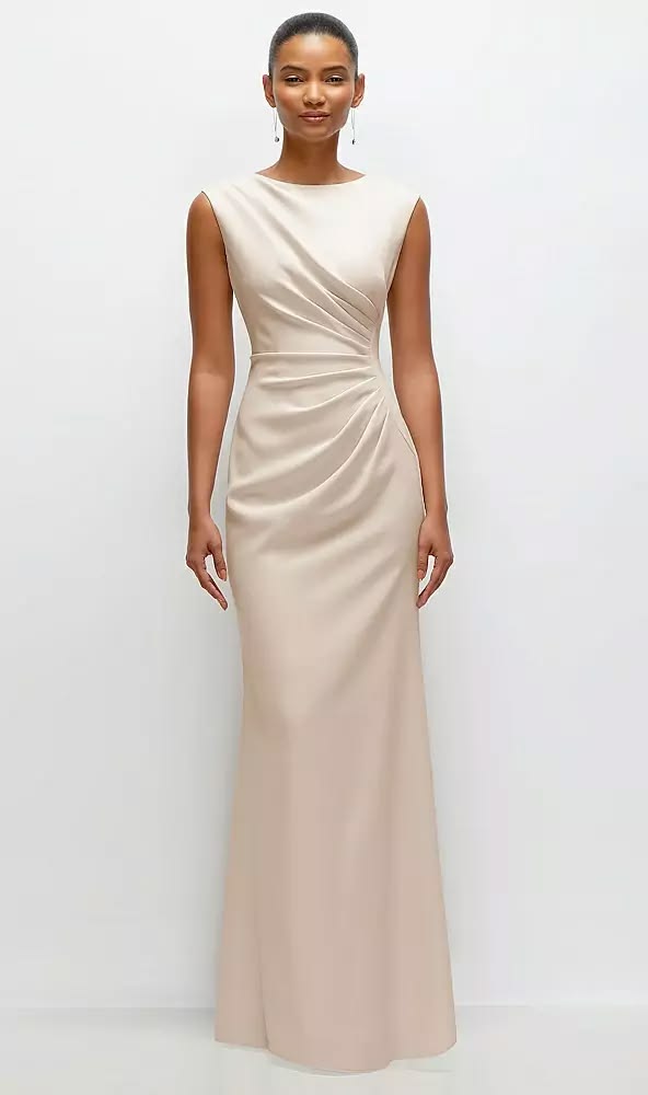 Sleeveless Cap Shoulder Crepe Maxi Dress With Trumpet Skirt