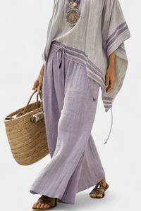 Serena – Shoulder Top and Wide-Leg Striped Trousers