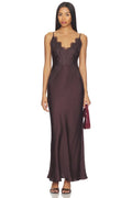 Simona Lace Slip Maxi Dress in Espresso
