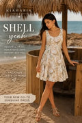 Seashell Print Skater Dress Coastal Luxury Summer Dress For Beach