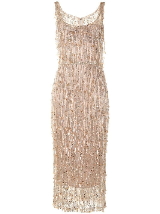 Dolce & Gabbana Beaded Sheath Dress Neutrals