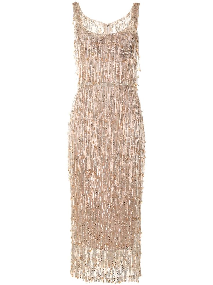 Dolce & Gabbana Beaded Sheath Dress Neutrals