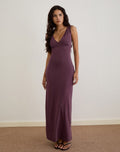 Sanyu Plunge Maxi Dress In Cupro Deep Purple