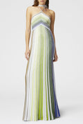 Fltya Halter Metallic Gradient Knit Maxi Dress Green L