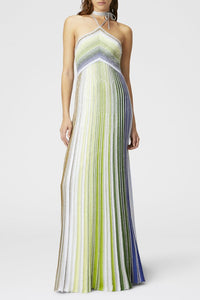 Fltya Halter Metallic Gradient Knit Maxi Dress Green L
