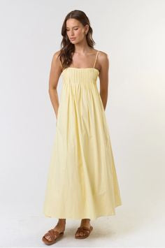 Summer To Fall Style Inspo Butter Yellow Pleated Maxi Dress