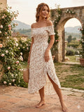 Simplee Apparel Dress Simplee Floral Print Off Shoulder Shirred Maxi
