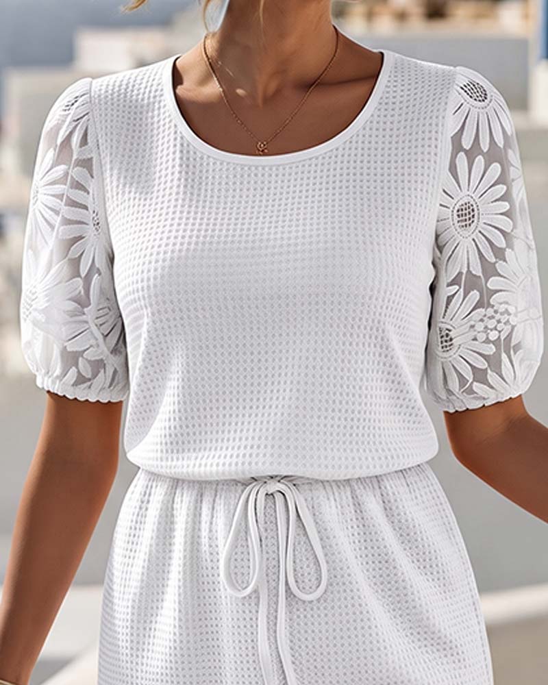 Nixi - Waffle Dress with Puff Sleeves