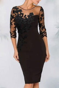 Jewel Neck Column Floral Lace Mother Of The Bride Dress Half Sleeves