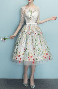 A Line Dress With Colorful Embroidered Flowers ,evening Dress,short