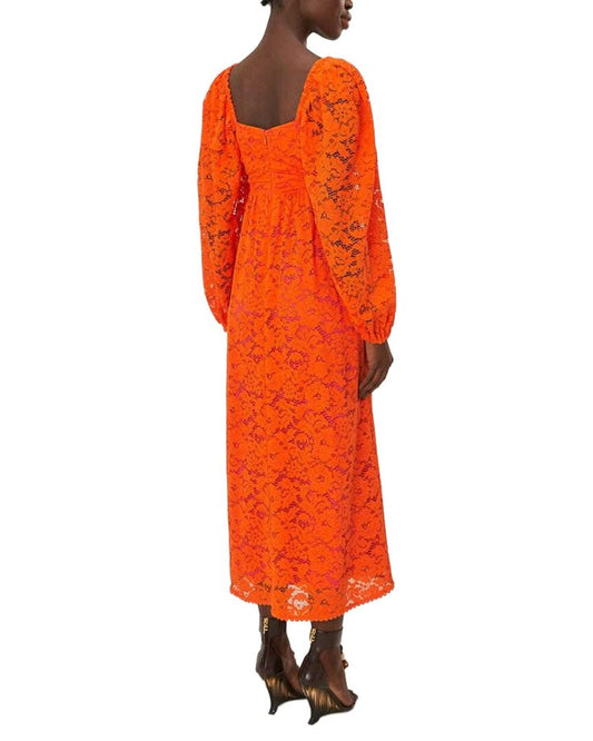 Farm Rio Orange Lace Long Sleeve Midi Dress