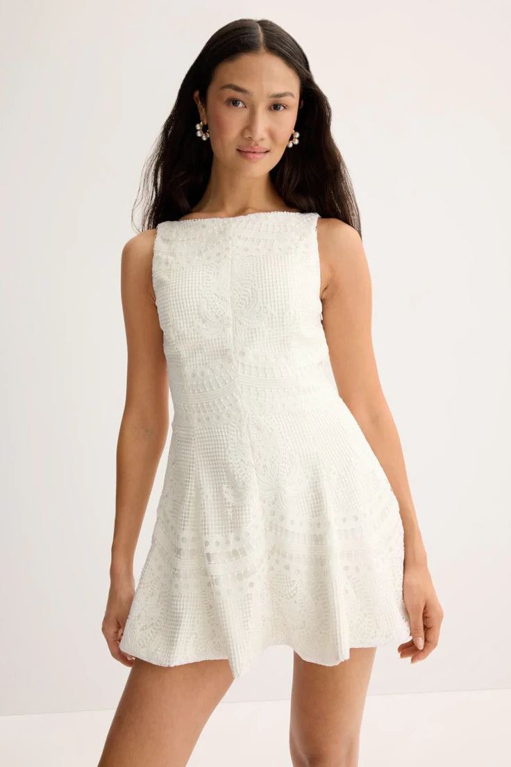 Boat Neck Fit & Flare Mini Dress