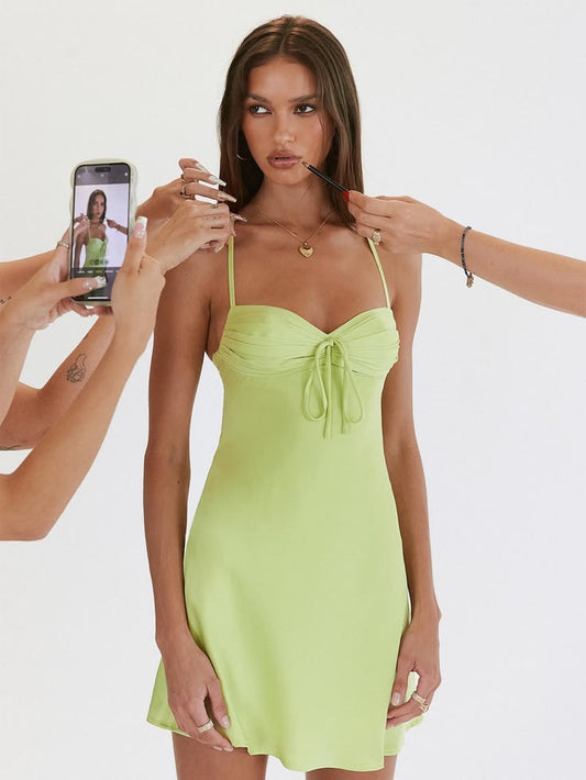 Dress Light Green Tie Front Slip Mini Dress Color: Green Size: 4