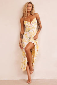 Vintage Summer Midi Dress Yellow