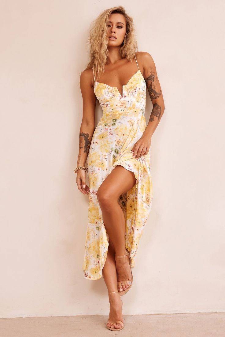 Vintage Summer Midi Dress Yellow