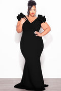 Plus Size Gown With Layered Sleeves In Solid Black (Non Gli