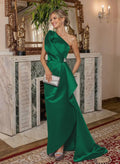 Missacc Dark Green Mother Of The Bride Dress A Line One Shoulder Sweep
