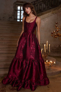 The Avery Dress In Garnet Baroque Floral