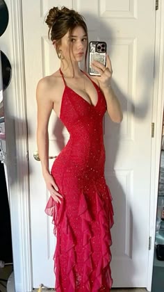 Sexy Ruffled Red Maxi Dress
