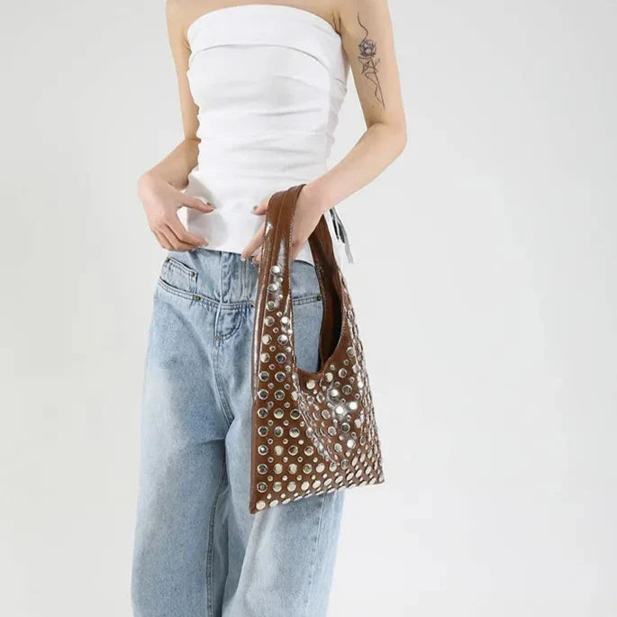 Mariela Metallic Studded Shoulder Bag