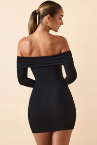 Oriana Modal Off Shoulder Mini Dress In Black