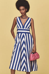 V Neck Sleeveless Fit & Flare Midi Dress
