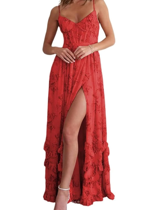 Red Ruffles Corset Dress Color: Red Size: 6