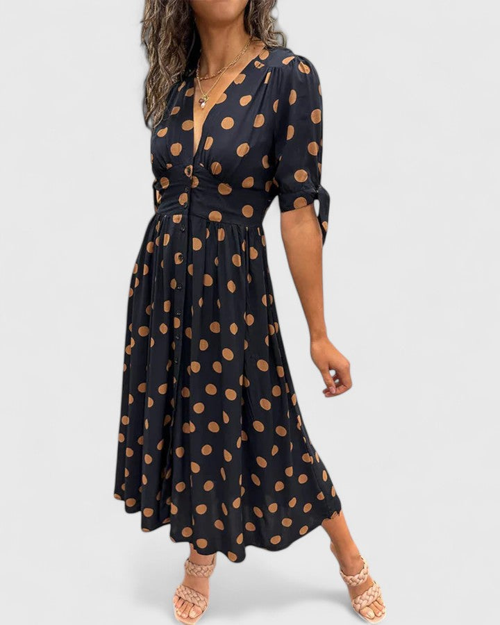 Colette | Sophisticated Polka Dot Dress Black