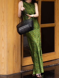 100% Rayon Printed Maxi Dress – Elegant Waist-Slimming Summer Silk-Feel Long Dress